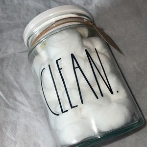 Rae Dunn CLEAN Glass Jar Bathroom Decor 60 Cotton Balls New